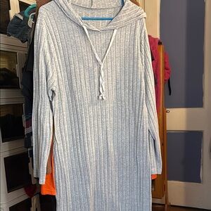 Gray Ribbed Hooded Dress